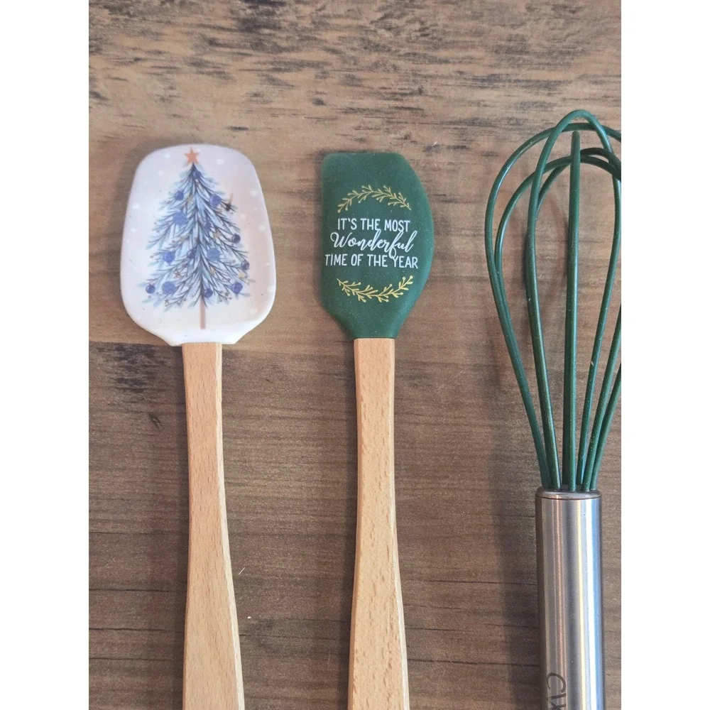 CWC Christmas Silicone Spatula and Whisk Set 5 Piece Holiday Baking Utensils